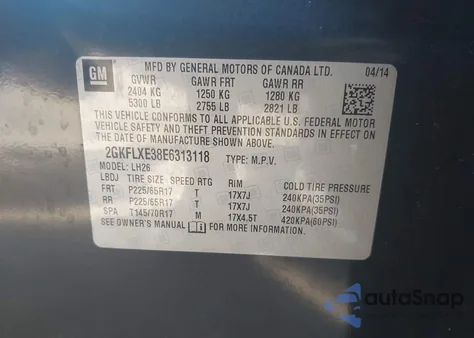 2014 GMC Terrain Slt-1 from USA, damaged, VIN 2GKFLXE38E6313118